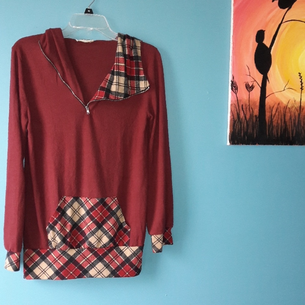 Twenty Second 22nd Maroon Plaid Hooded Sweatshirt